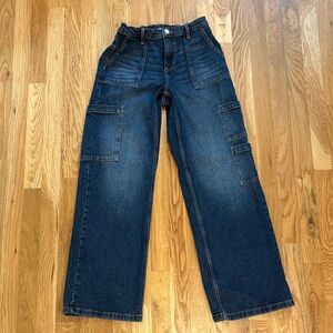 No Boundaries Dark Blue Wide Leg Cargo Jeans